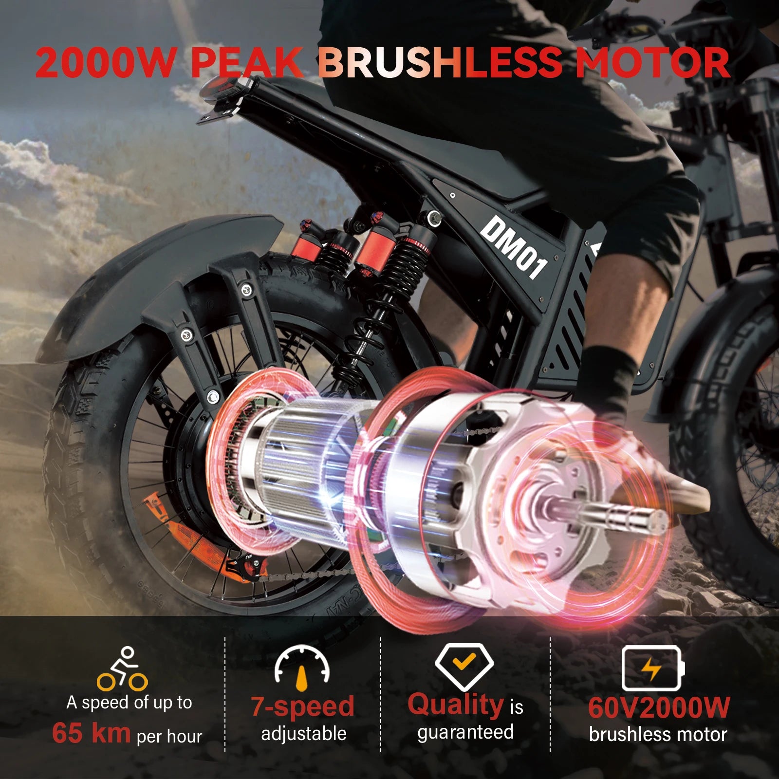 DM01 Moto Electric Bicycle 60V 30AH Battery 42 MPH Electric Bike E-Bike Adult for Electric Motorcycle【1 Year Warranty】