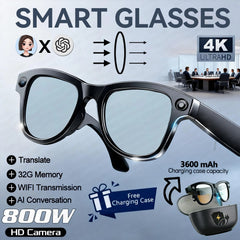 2026 Smart AI Glasses 1080P HD Camera M02 Ultra Chatgpt 3600Mah Charging Case Power Bank 32GB Translation Music Video Sunglasses