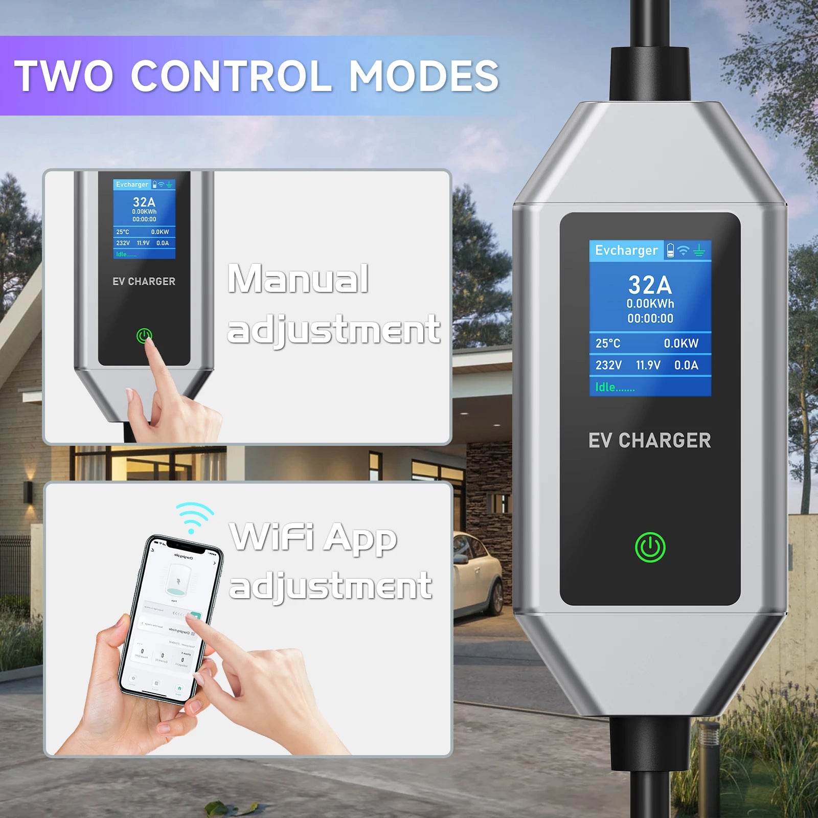 Power Up Your Drive: 7KW 32A Portable EV Charger with Smart WiFi Control for Type2/Type1 Electric Vehicles