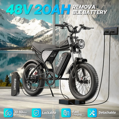 Electric Bike for Adults 1500W 33MPH 48V 20AH 20" Fat Tire Dirt Bike Shimano 7-Speed E-Bike Commuter Ebike Motorcycle