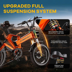 2000W Peak Folding Electric Bike for Adults, 30+MPH , 48V 25Ah Removable Battery, 20" Fat Tire E-Bike ,Off-Road EK6