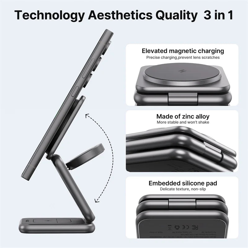 KUXIU Wireless Charger for  Galaxy 25 24 23 22 21 Ect Series  Watch 8 7 6 5/Buds 3 2 ,Metal Foldable Phone Holder