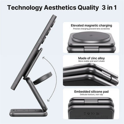 KUXIU Wireless Charger for  Galaxy 25 24 23 22 21 Ect Series  Watch 8 7 6 5/Buds 3 2 ,Metal Foldable Phone Holder