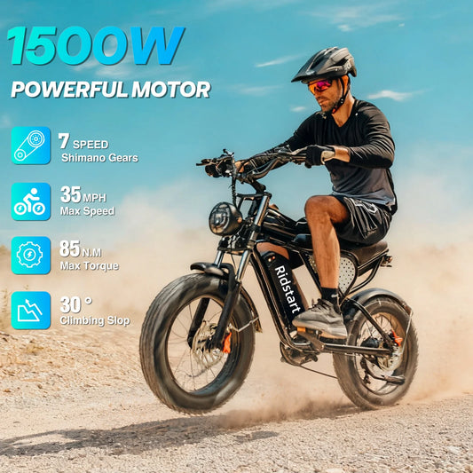 Electric Bike for Adults 1500W 33MPH 48V 20AH 20" Fat Tire Dirt Bike Shimano 7-Speed E-Bike Commuter Ebike Motorcycle