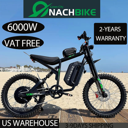 2025 50MPH Electric Bike 6000W Electric Dirt Bike with 60V25Ah Battery Max 50Miles Dual Hydraulic Brake Full Suspensions E-Bike