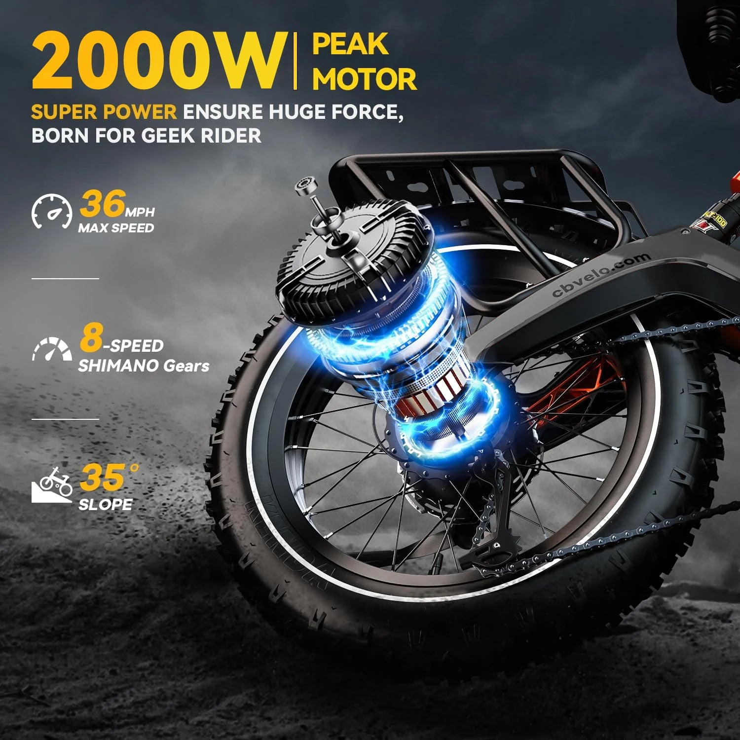 2000W Peak Folding Electric Bike for Adults, 30+MPH , 48V 25Ah Removable Battery, 20" Fat Tire E-Bike ,Off-Road EK6