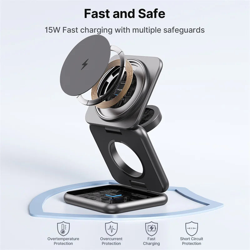 KUXIU Wireless Charger for  Galaxy 25 24 23 22 21 Ect Series  Watch 8 7 6 5/Buds 3 2 ,Metal Foldable Phone Holder