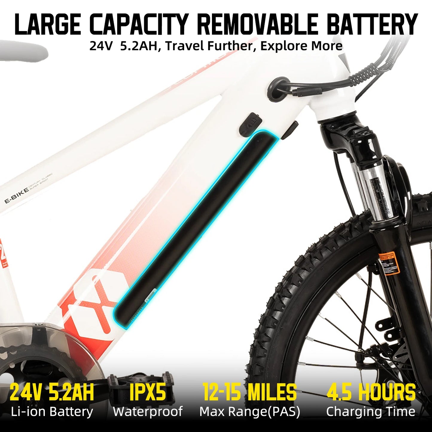 Electric Bike for Kids Teens Ages 7+ with 250W Motor, 15 Miles 15MPH Electric Mountain Bicycle Safe Mini E Bikes