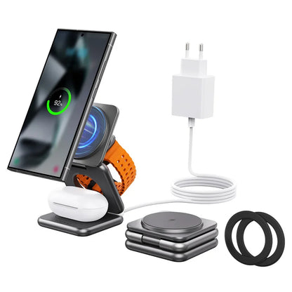 KUXIU Wireless Charger for  Galaxy 25 24 23 22 21 Ect Series  Watch 8 7 6 5/Buds 3 2 ,Metal Foldable Phone Holder