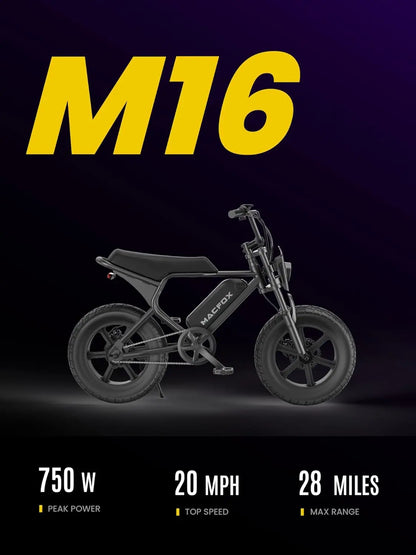 M16 Ebikes for Teen Youths, Mini E Bike 750W Electric Bike Wheelie 20 MPH Max Speed, 25 Miles Range(Pas1), 16"X4", Customized