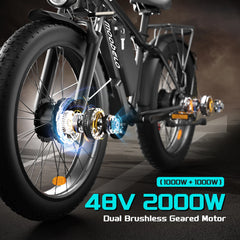 M1 48V 2000W Adult Electric Bike 22.4AH 26"Fat Tire Waterproof All-Terrain Ebike for Road/Snow/Beach 35Mph