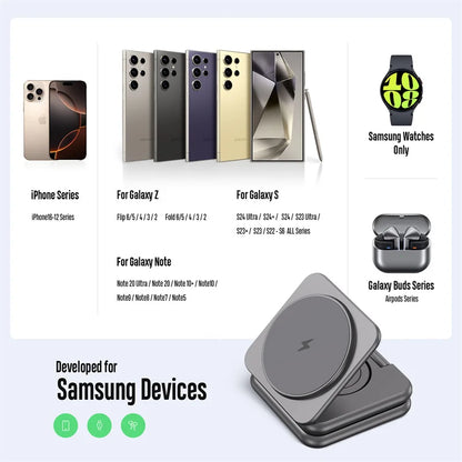 KUXIU Wireless Charger for  Galaxy 25 24 23 22 21 Ect Series  Watch 8 7 6 5/Buds 3 2 ,Metal Foldable Phone Holder