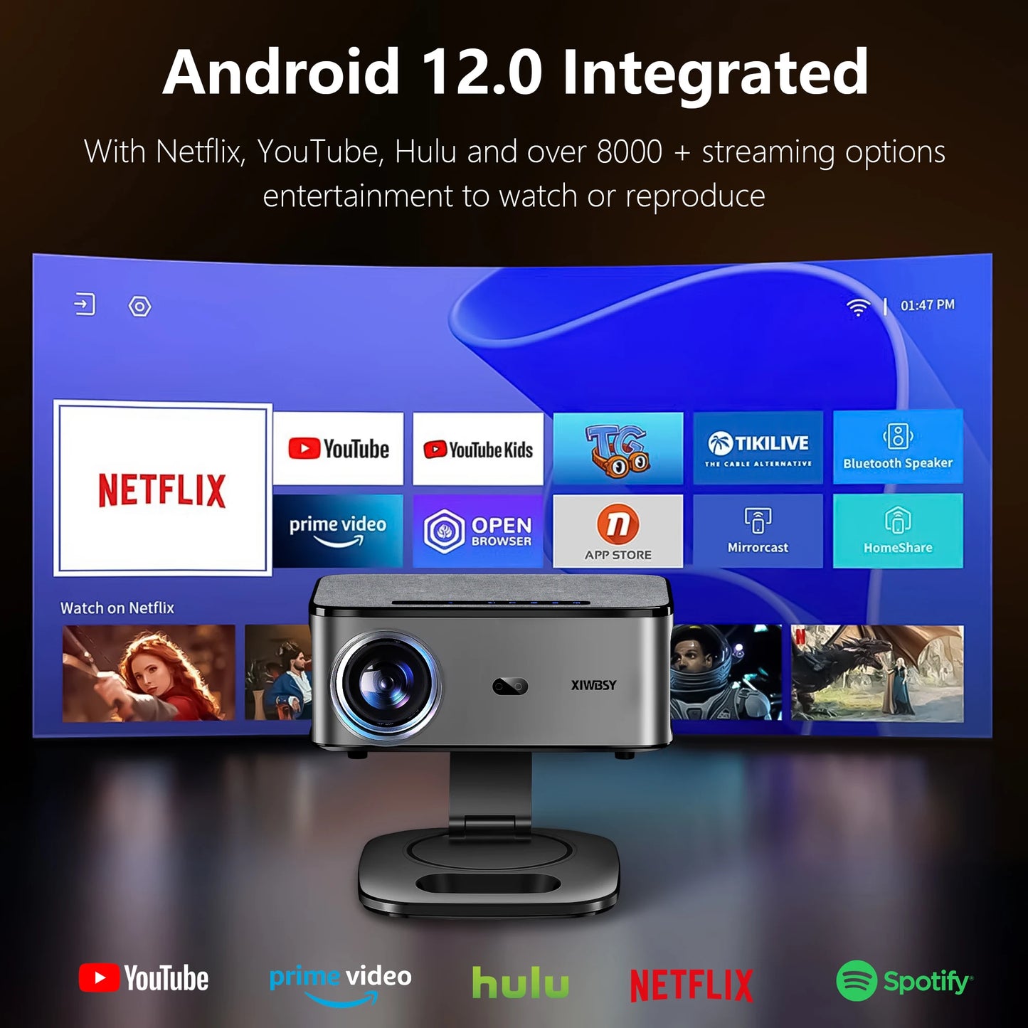 40000Lumens Portable Projector 4K Android 12.0 Daylight Projector 64G 8K Video Home Theater Autofocus Smart Proyector