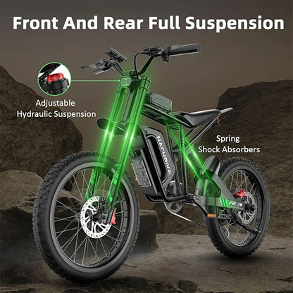 2025 50MPH Electric Bike 6000W Electric Dirt Bike with 60V25Ah Battery Max 50Miles Dual Hydraulic Brake Full Suspensions E-Bike