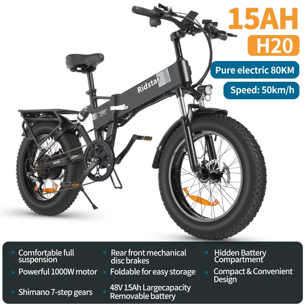 Folding Electric Bike for Adults 1500W Motor 30MPH 48V 15AH 20" Fat Tire City Commuter Mountain E-Bike Foldable Bicycle