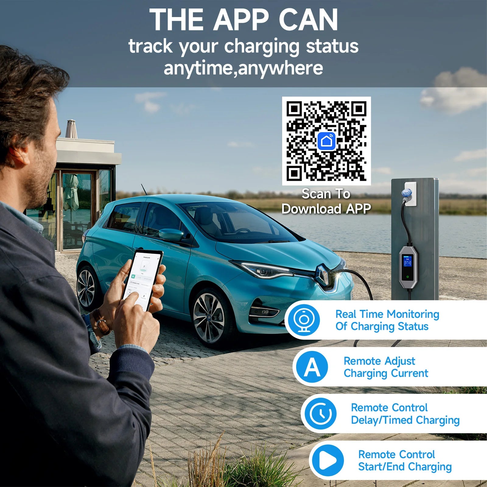 Power Up Your Drive: 7KW 32A Portable EV Charger with Smart WiFi Control for Type2/Type1 Electric Vehicles