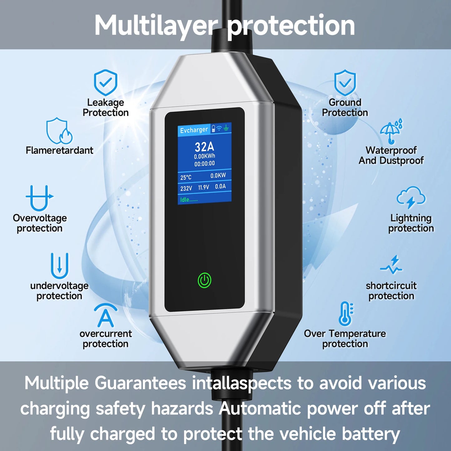Power Up Your Drive: 7KW 32A Portable EV Charger with Smart WiFi Control for Type2/Type1 Electric Vehicles