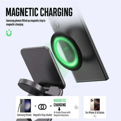 KUXIU Wireless Charger for  Galaxy 25 24 23 22 21 Ect Series  Watch 8 7 6 5/Buds 3 2 ,Metal Foldable Phone Holder