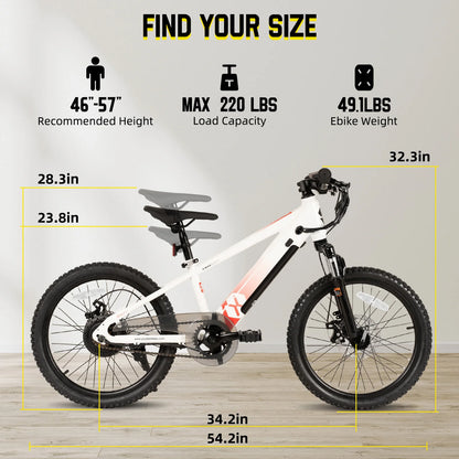 Electric Bike for Kids Teens Ages 7+ with 250W Motor, 15 Miles 15MPH Electric Mountain Bicycle Safe Mini E Bikes