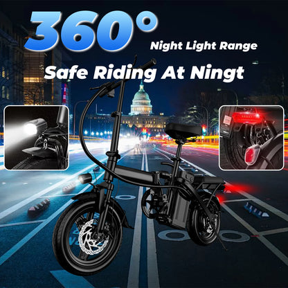 500W Adult Electric Bike, 20 MPH, 48V 10.4Ah Removable Battery, 14 Inch Folding Electric Bike, Multi-Shock Absorption
