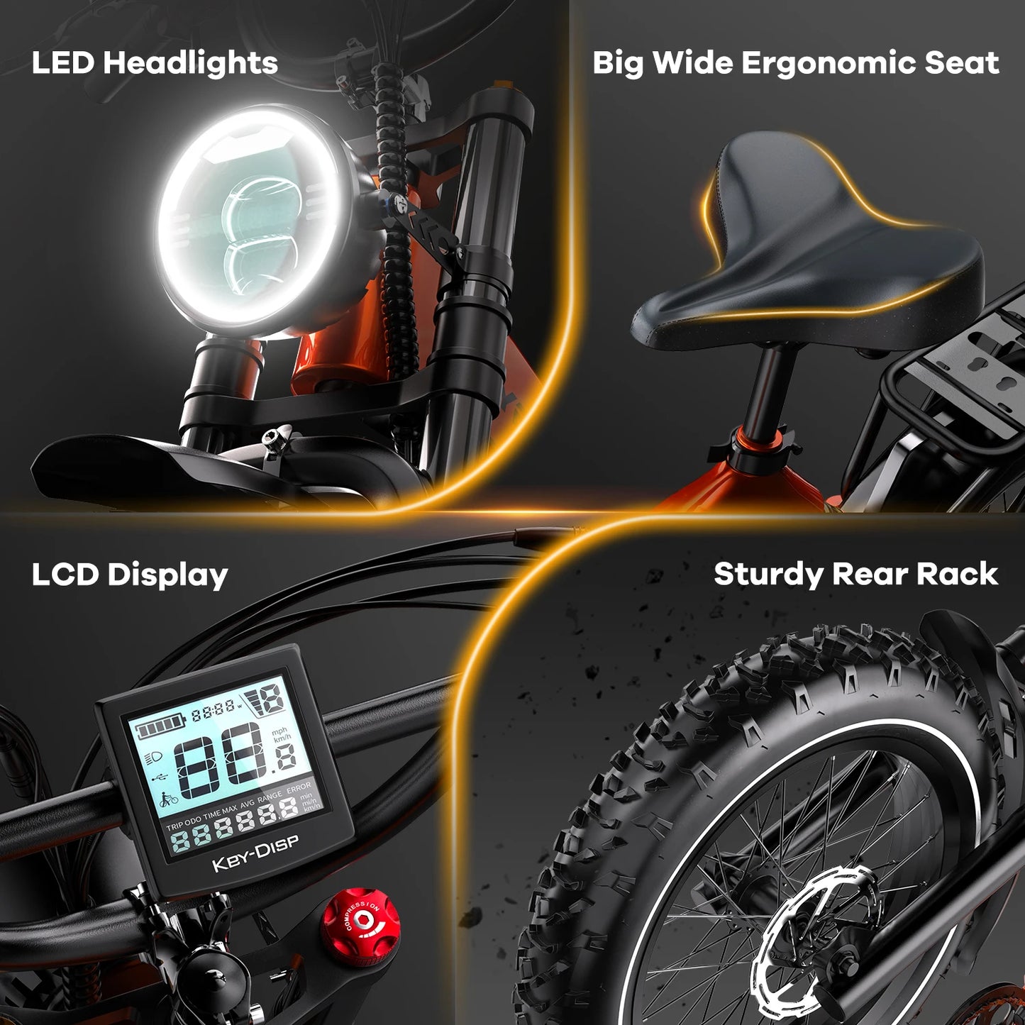2000W Peak Folding Electric Bike for Adults, 30+MPH , 48V 25Ah Removable Battery, 20" Fat Tire E-Bike ,Off-Road EK6