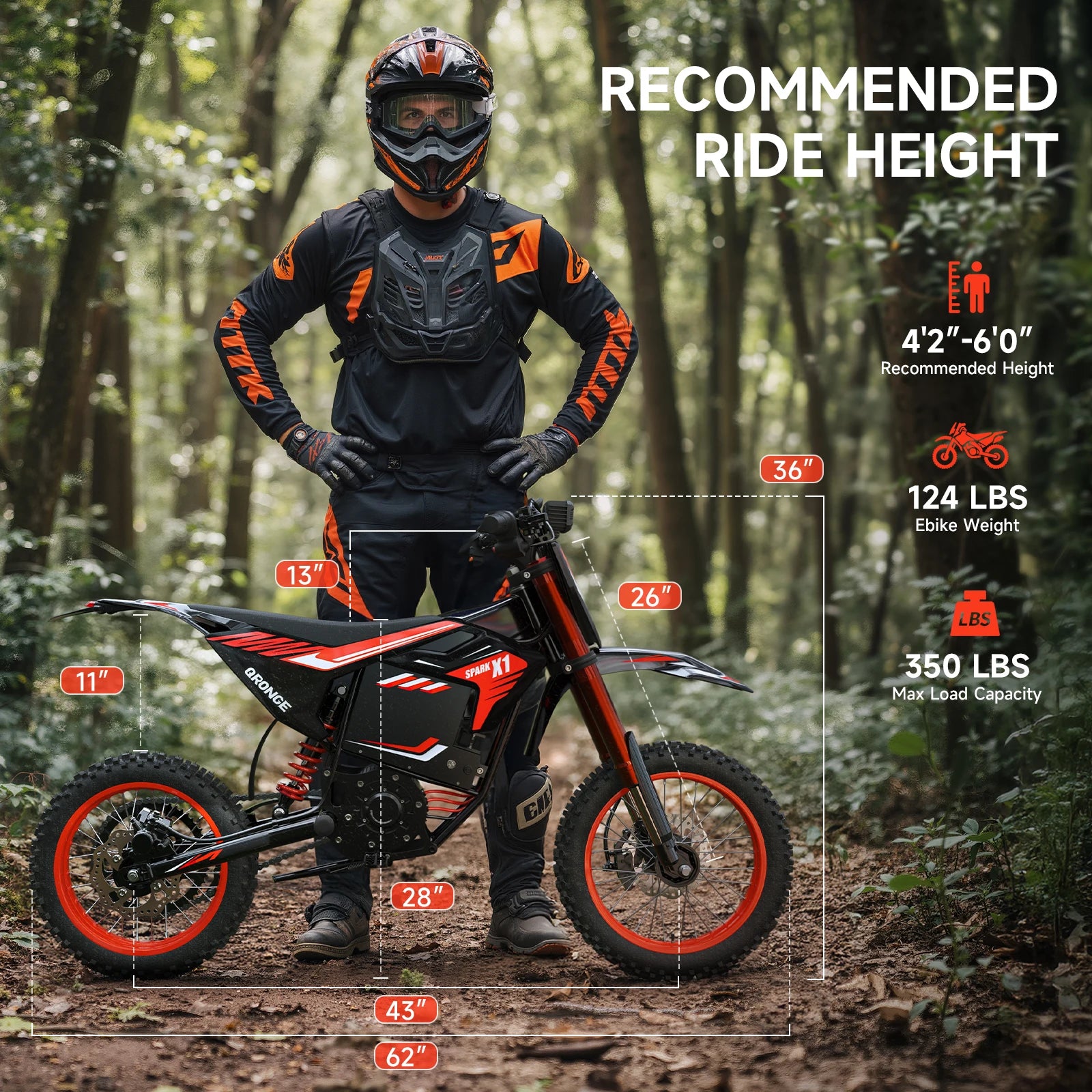 X1 Spark Electric Dirt Bike 4500W Peak 60V 28.8Ah 50MPH Electric Motorcycle 14/12" Fat Tire Mountain Off-Road E-Bike