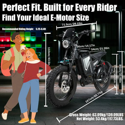 DM01 Moto Electric Bicycle 60V 30AH Battery 42 MPH Electric Bike E-Bike Adult for Electric Motorcycle【1 Year Warranty】