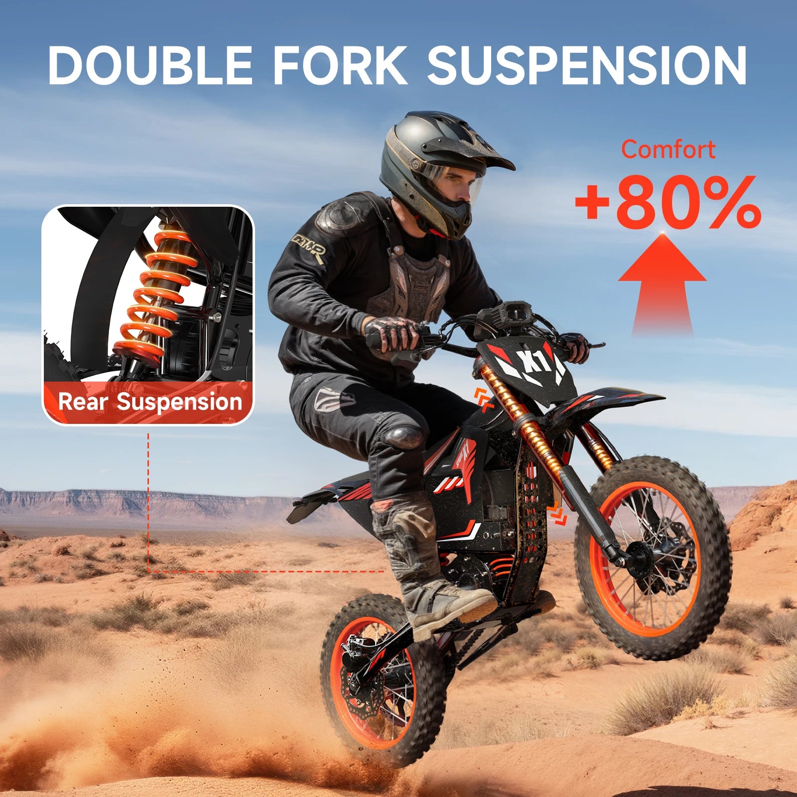 X1 Spark Electric Dirt Bike 4500W Peak 60V 28.8Ah 50MPH Electric Motorcycle 14/12" Fat Tire Mountain Off-Road E-Bike