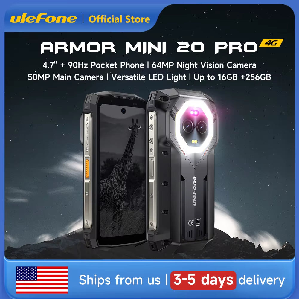 Armor Mini 20 Pro 5G 4.7" Rugged Phone 64MP Night Camera 6200Mah Smartphone LED Light 16+256GB Android 14 Mobile Phone