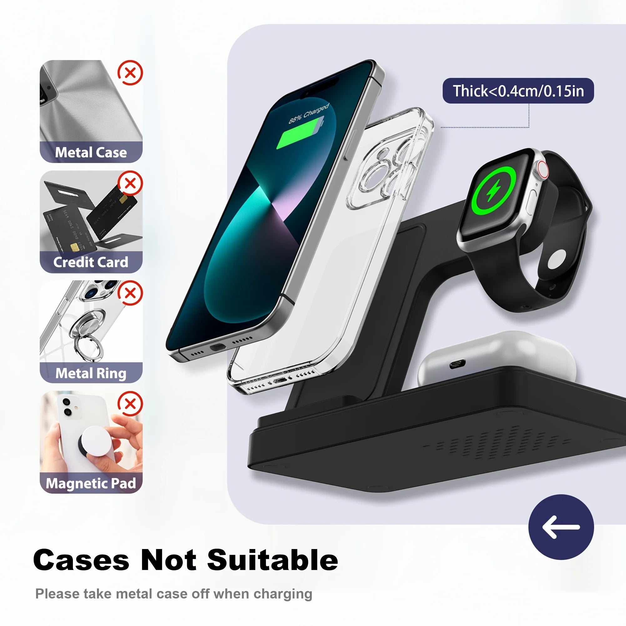 Ultimate 3 in 1 Magnetic Wireless Charger Stand - 15W Fast Charging Dock for iPhone, Apple Watch & AirPods