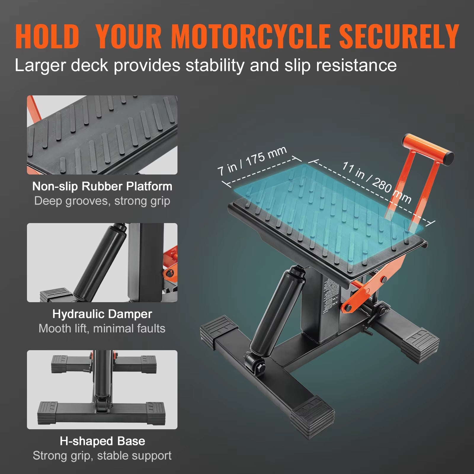 Motorcycle Jack Lift Stand 440Lb Dirt Bike Lift Stand Hydraulic Lift Operation Adjustable Height Hoist Table for Repair