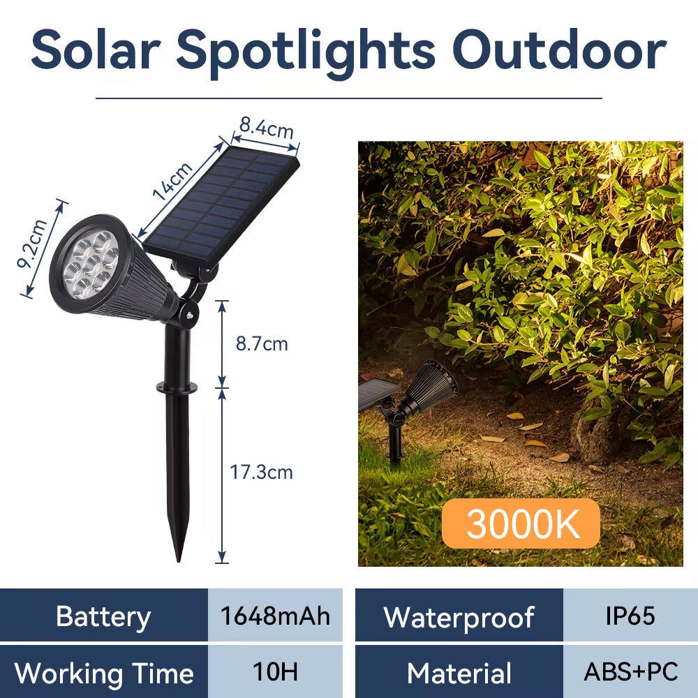 Outdoor Solar Spotlights Waterproof Tree Lighting Home Garden Solar Light Exterior Decor LED Lawn Spike Lamps for Courtyard Path