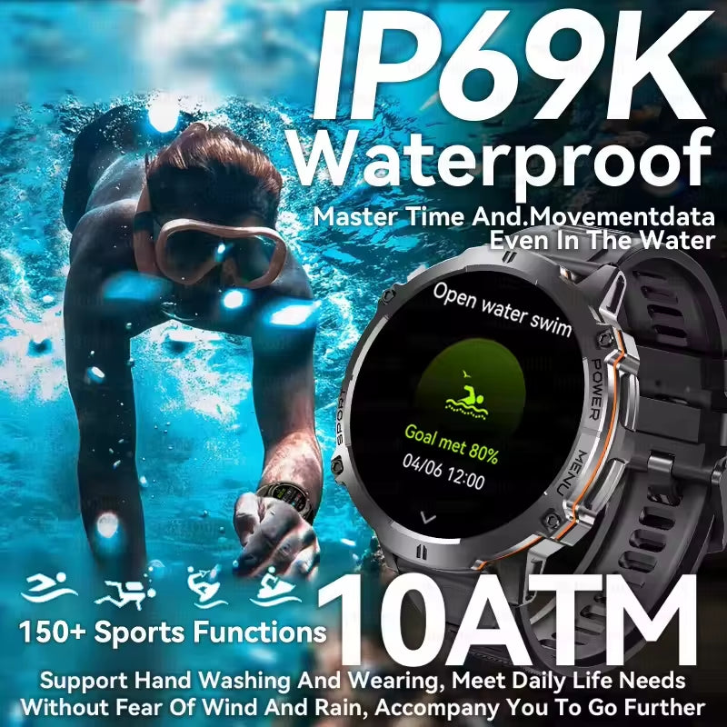 New Military T-Rex3 1000Mah Battery Smartwatch Men 10ATM Waterproof GPS Compass 1.73-Inch AMOLED Screen Call Sports Smartwatches