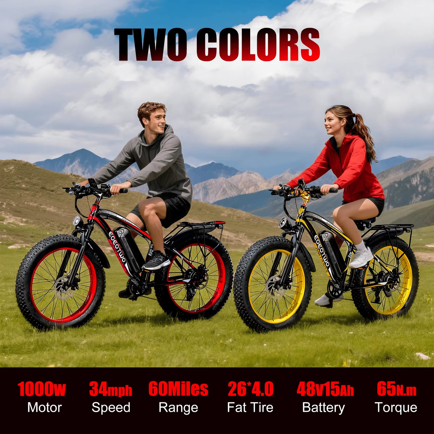 E01 Electric Bike for Adults 1500W Peak Motor 26" Fat Tire Ebike 34MPH 60Miles Range UL2849 Certified Mountain Bicycle