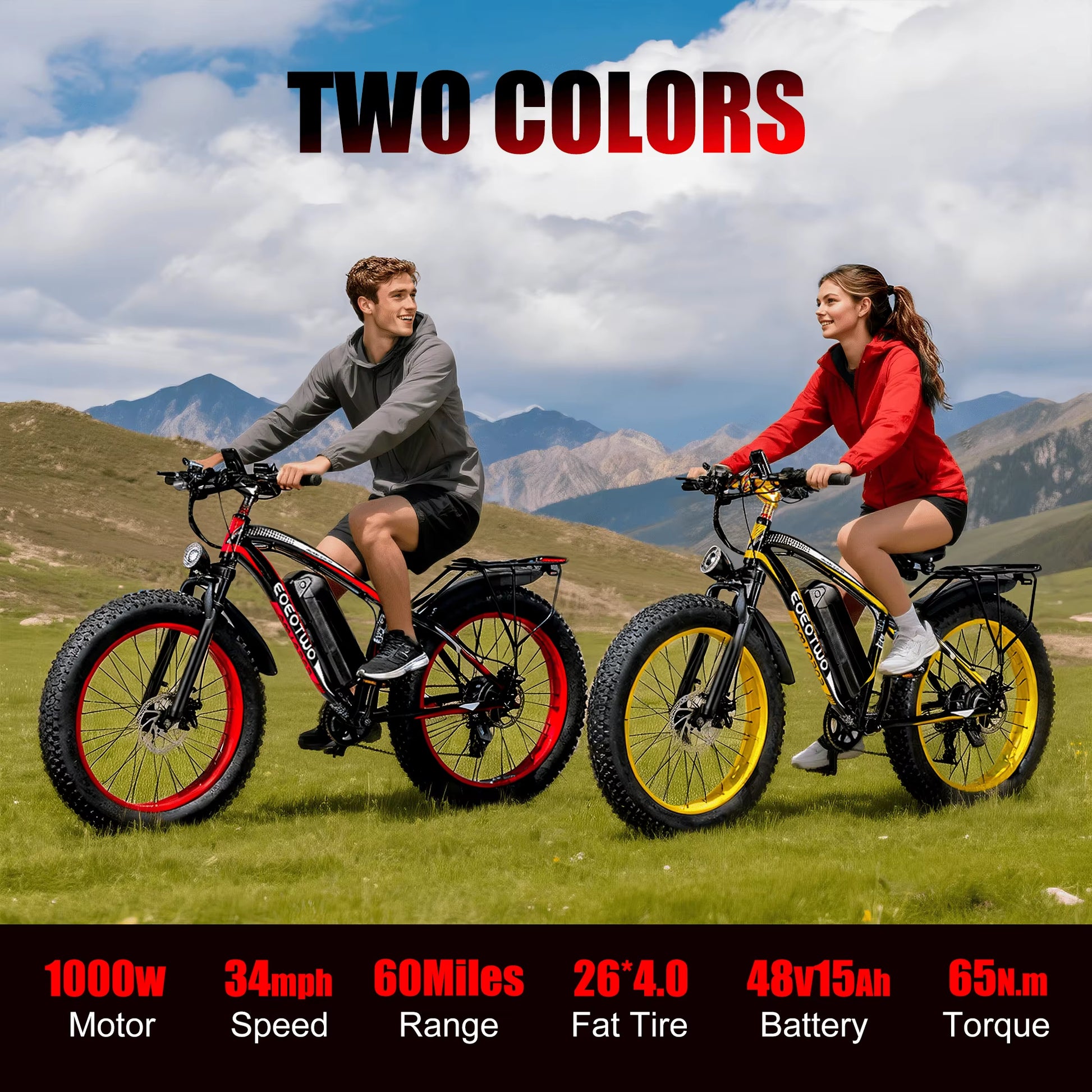 E01 Electric Bike for Adults 1500W Peak Motor 26" Fat Tire Ebike 34MPH 60Miles Range UL2849 Certified Mountain Bicycle