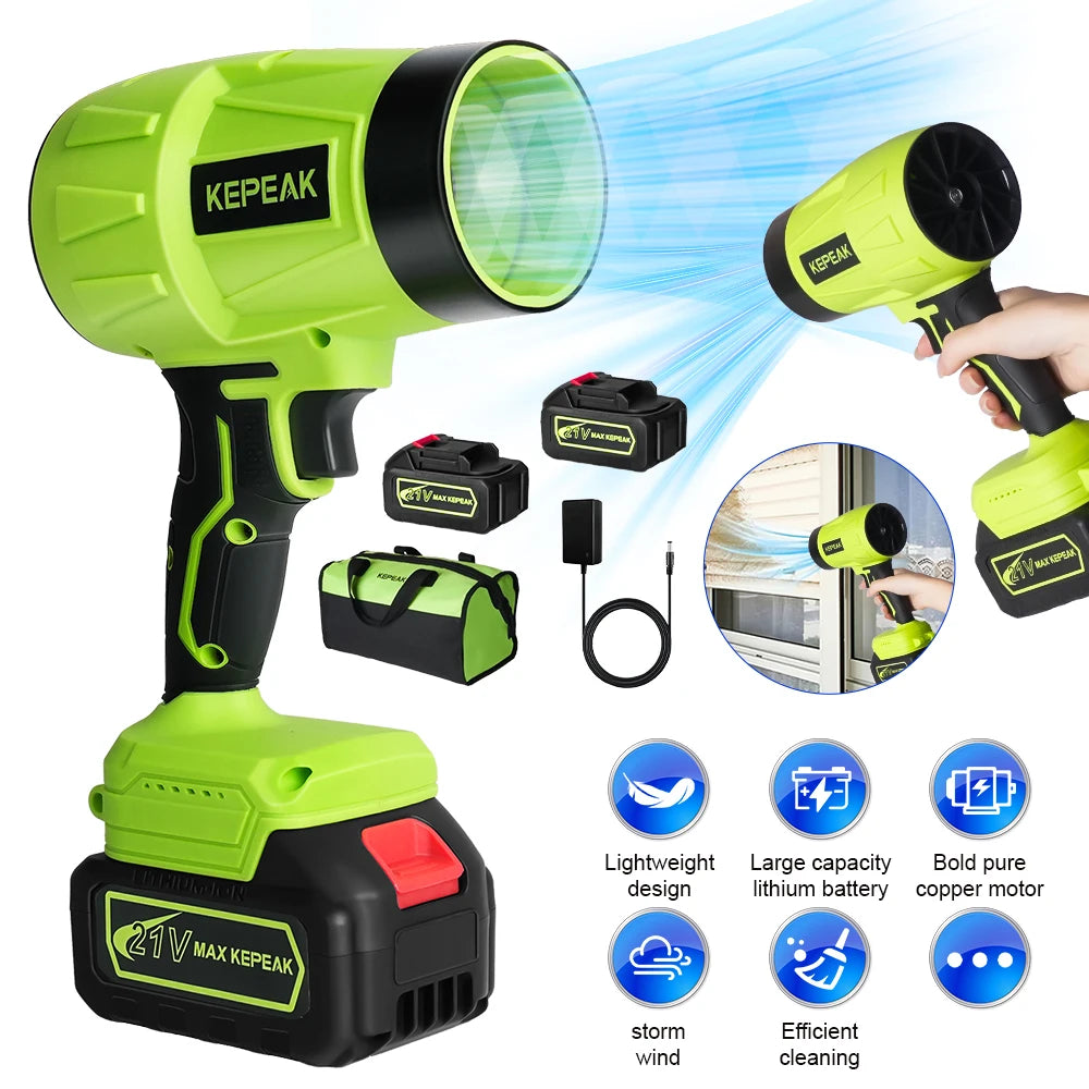 Electric Cordless Portable Turbo Blower Brushed Storm Machine Household Dust Snow Cleaning Power Tool with 10-Cell,2-Btery