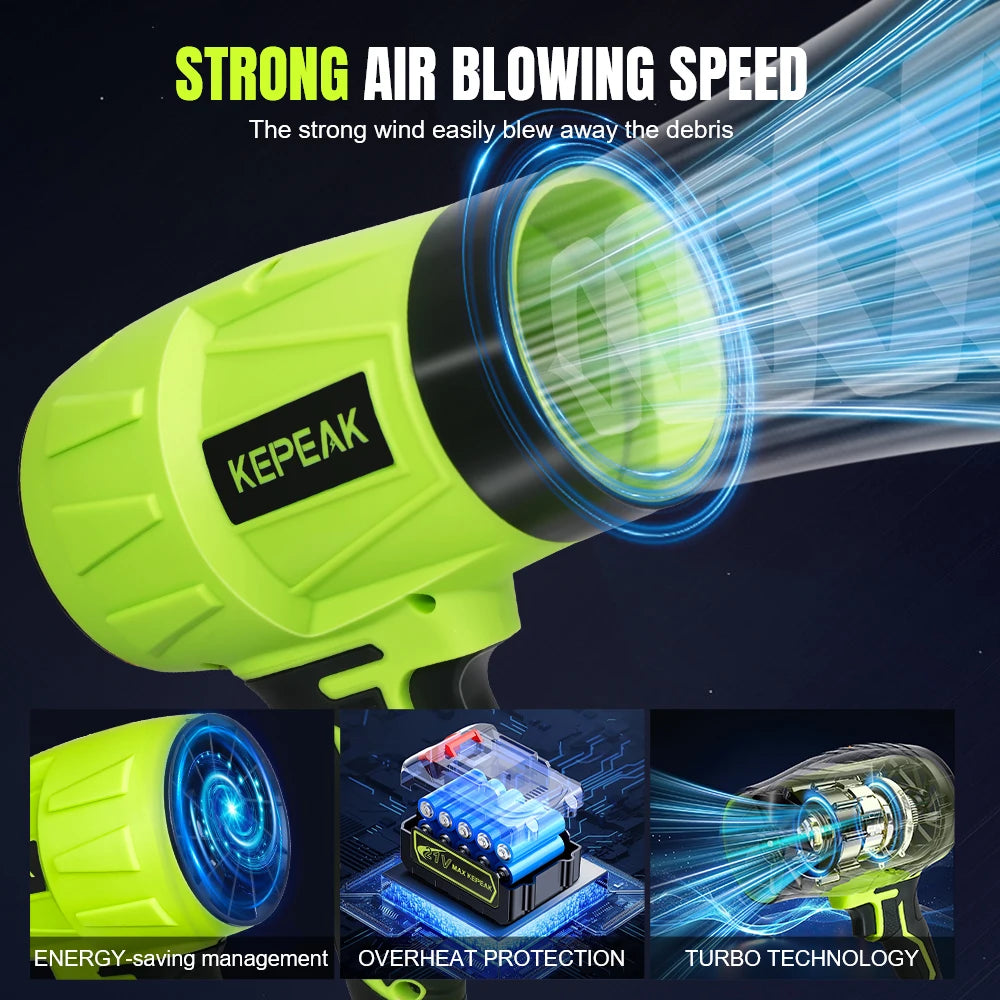 Electric Cordless Portable Turbo Blower Brushed Storm Machine Household Dust Snow Cleaning Power Tool with 10-Cell,2-Btery