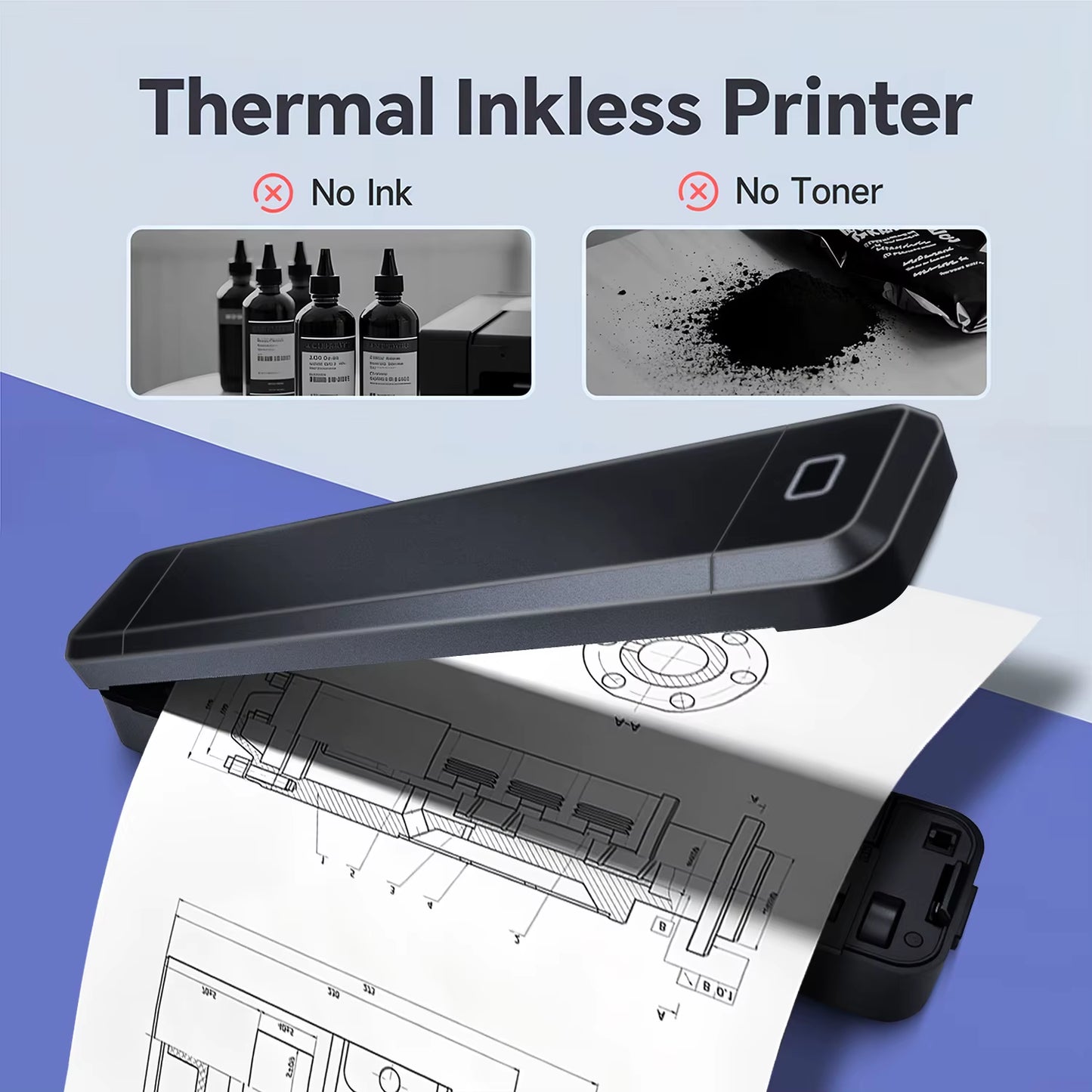 X8 Mini A4 Thermal Printer Bluetooth Photos PDF Document Printing Inkless Machine for Office Work Home School Travel