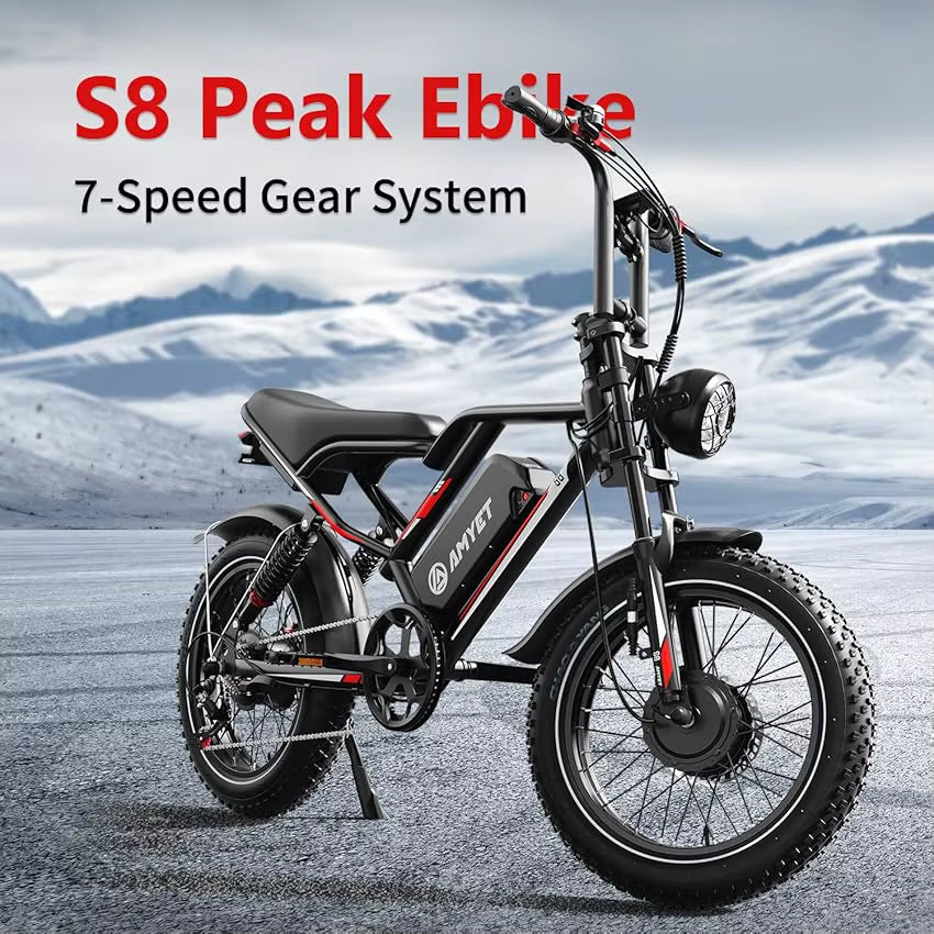 S8 Adults Electric Bike for Men 2000W Dual Motor Bicycle 48V 25AH Battery 20" Ebike Electric E Bikes Mountain Moped Ebikes