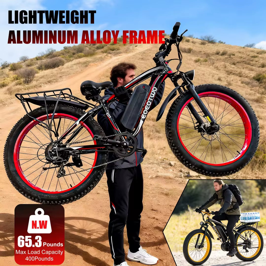 E01 Electric Bike for Adults 1500W Peak Motor 26" Fat Tire Ebike 34MPH 60Miles Range UL2849 Certified Mountain Bicycle