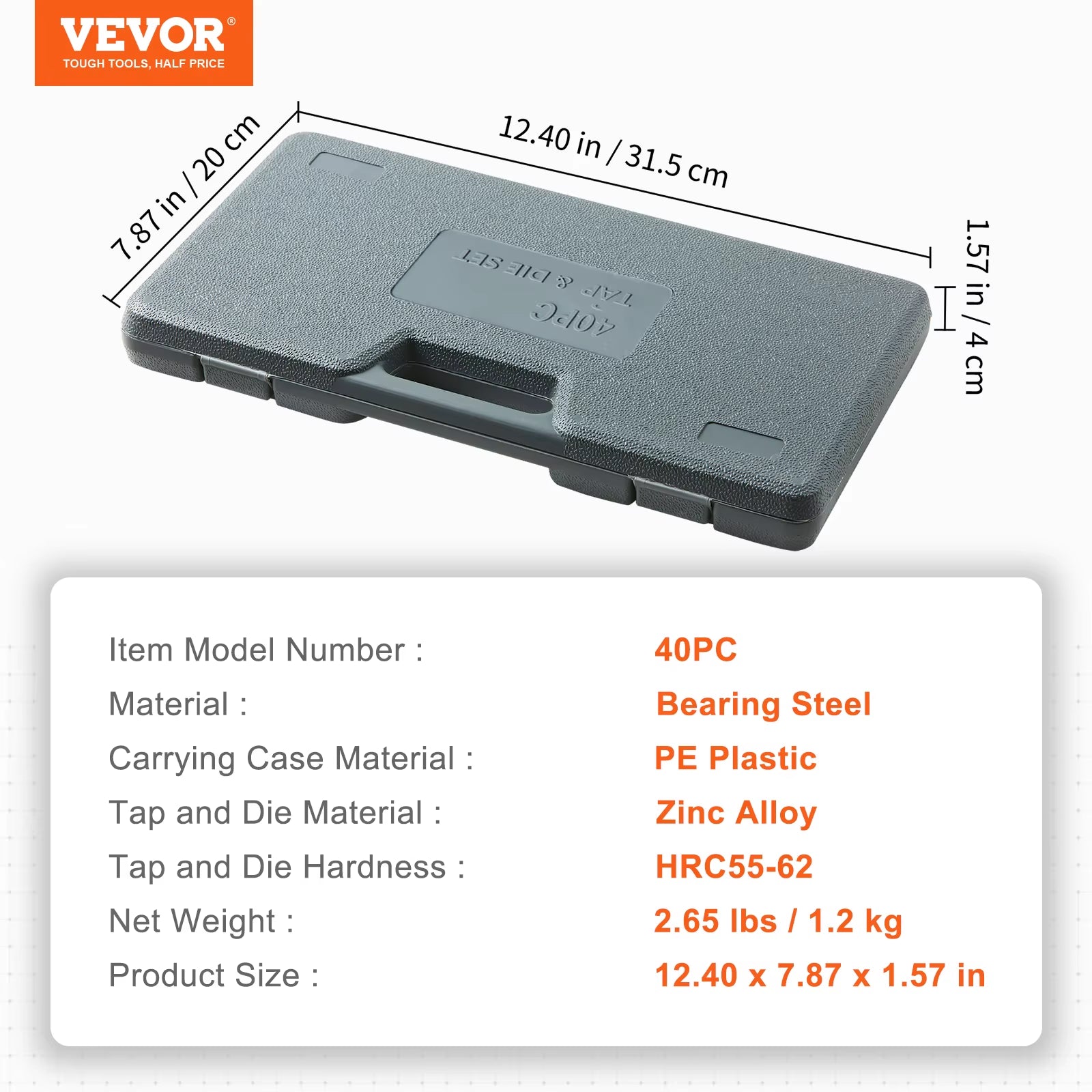 Tap and Die Set 40Pcs 60Pcs 80Pcs 110/116Pcs Metric SAE Standard Bearing Steel Taps and Dies Essential Threading Tool
