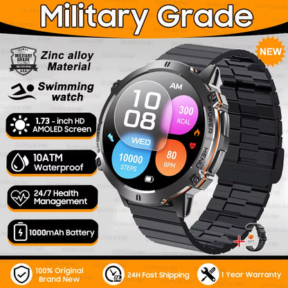 New Military T-Rex3 1000Mah Battery Smartwatch Men 10ATM Waterproof GPS Compass 1.73-Inch AMOLED Screen Call Sports Smartwatches