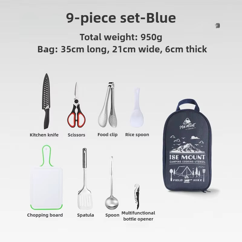 Camping Kitchen Cookware Set Travel Utensils Set 9Pcs Stainless Steel Kitchenware for Backpacking BBQ Camping Picnic