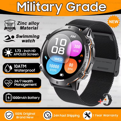 New Military T-Rex3 1000Mah Battery Smartwatch Men 10ATM Waterproof GPS Compass 1.73-Inch AMOLED Screen Call Sports Smartwatches