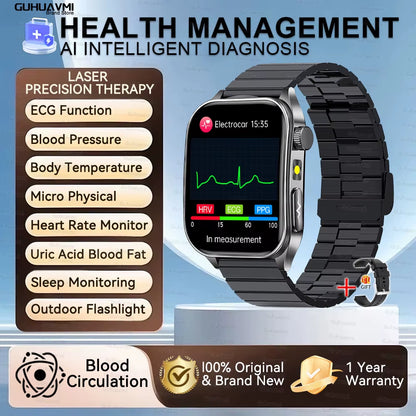 2026 New Health Smart Watch Laser Therapy Reduce Three Highs Blood Oxygen Pressure Uric Acid Blood Lipid ECG Smartwatch for Man