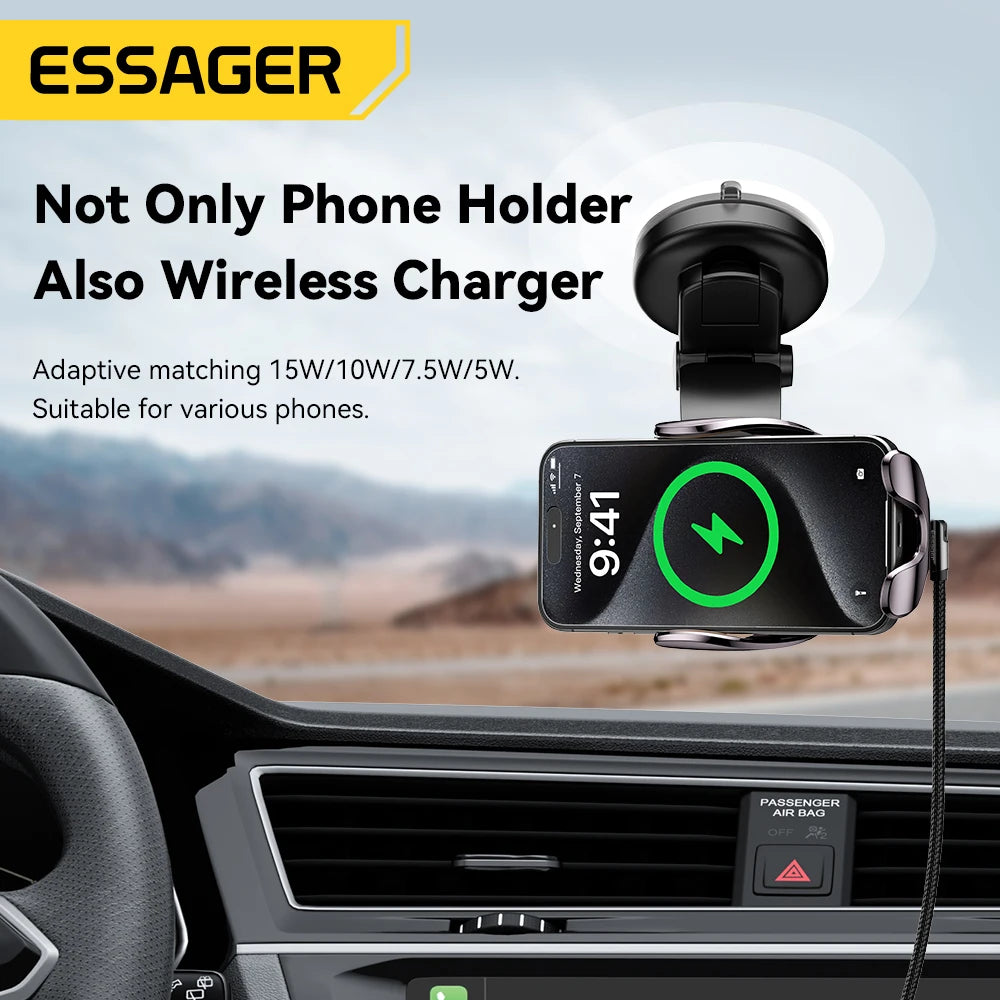 Essager Car Wireless Charger Auto Mount Phone Holder Air Vent Stand Station for Iphone 15 14 13 Samsung Xiaomi 15W Fast Charging