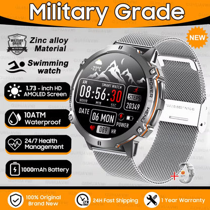 New Military T-Rex3 1000Mah Battery Smartwatch Men 10ATM Waterproof GPS Compass 1.73-Inch AMOLED Screen Call Sports Smartwatches
