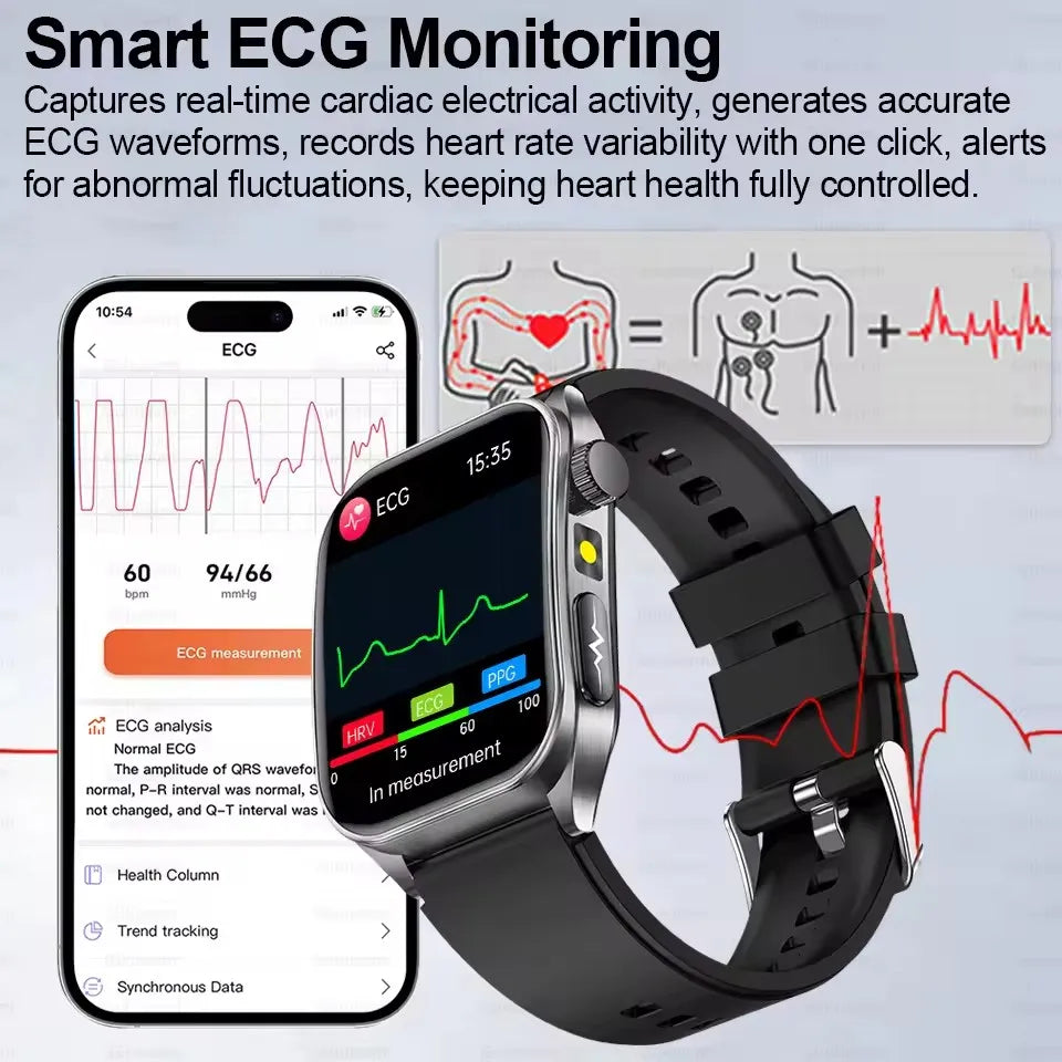2026 New 650Nm Laser Therapy Health Smartwatch Men ECG Blood Pressure Lipid Uric Acid Bluetooth Call Smart Watch for Android IOS
