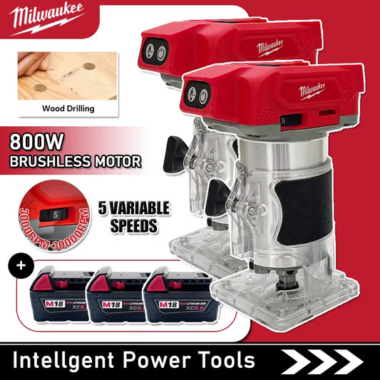 Brushless Electric Trimmer 800W 30000RPM Cordless Compact Router 5-Speeds Woodworking Trimming Machine 18V Battery
