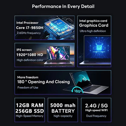 2026 Portable Laptop Windows 11  Core I7 9850H Laptops PC 12GB RAM 1TB 2TB SSD Ultra Slim Notebook 4K Office Study Computer